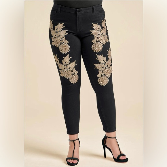 VENUS Denim - VENUS Black Denim Jeans with Gold Embroidered Embellishments